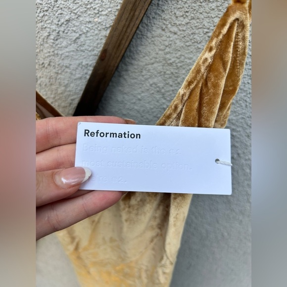 Reformation Rimini Velvet Dress Gold New with Tags! - Picture 9 of 11